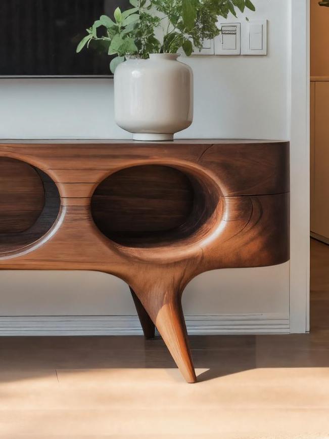Mid Century Modern Oval TV Stand, Solid Wood Curved Media Console & Entertainment Center for Living Room