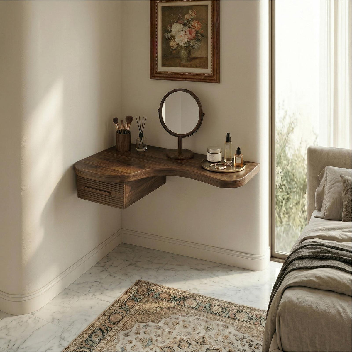 Modern Floating Dressing Table Space Saving Corner Form Bedroom SINLSABDT064