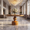 Rustic Center Hall Table, Solid Wood Round Pedestal Foyer Accent Table for Entryway, Hallway