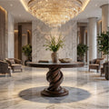 Modern Luxury Spiral Round Foyer Table, Solid Wood Twisted Pedestal Entryway Accent Table for Lobby