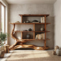 Unique Designer Bookshelf, Solid Wood Sculptural Multi-Tier Bookcase & Display Shelf for Living Room, Office