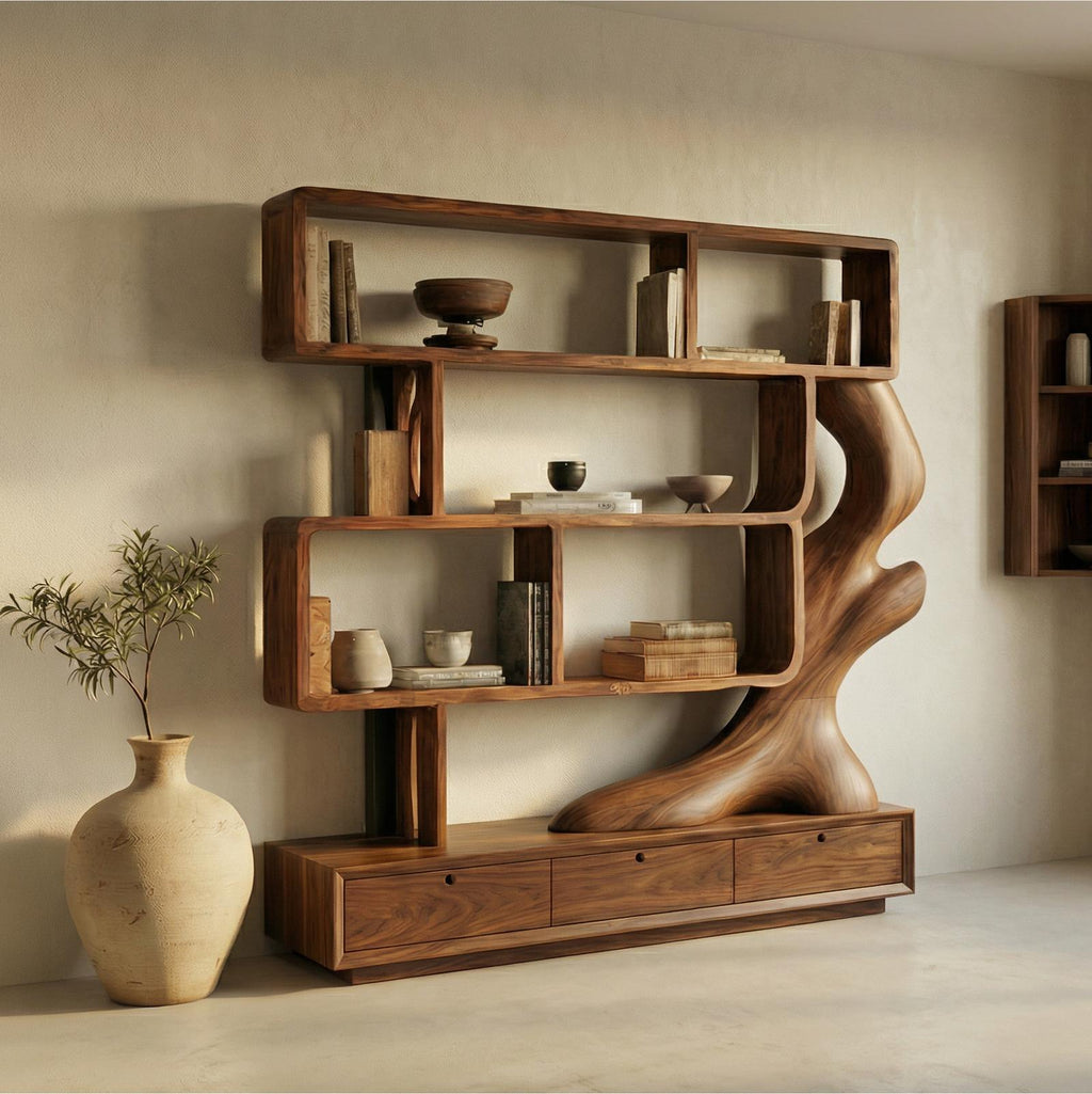 Contemporary Wooden Bookcase With Storage For Living Room