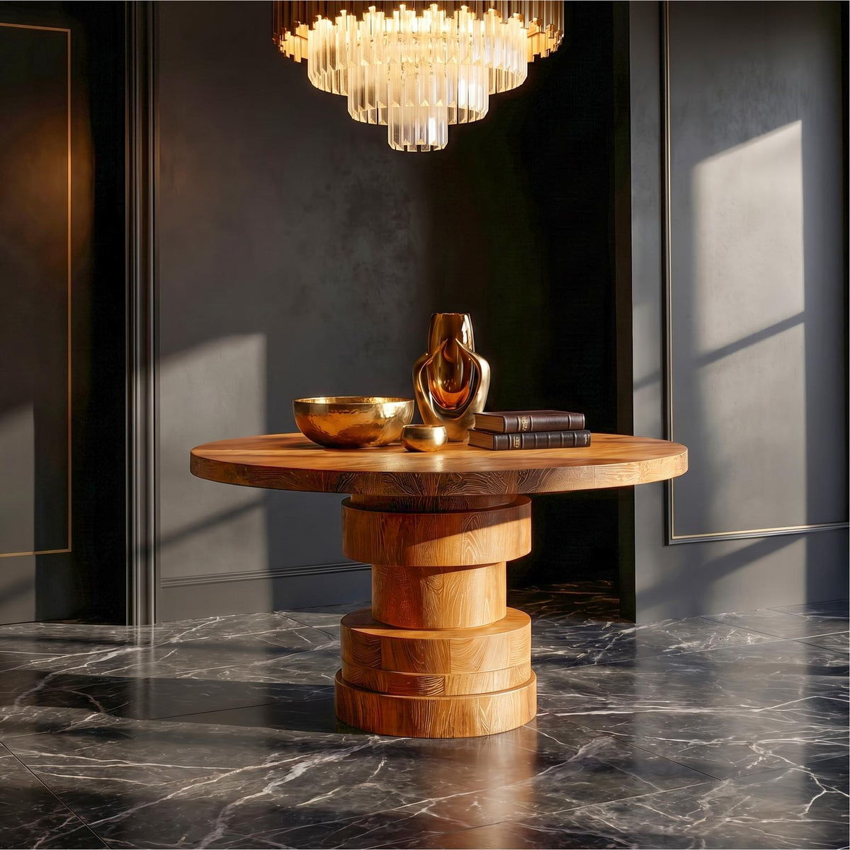 Modern Sculptural Round Foyer Table For Entryway And Living Room