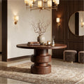 Sculptural Round Entryway Table, Solid Wood Modern Geometric Pedestal Foyer Table, Living Room Accent Stand
