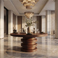 Modern Luxury Round Entryway Table, Solid Wood Architectural Pedestal Foyer Accent Table for Lobby, Hallway