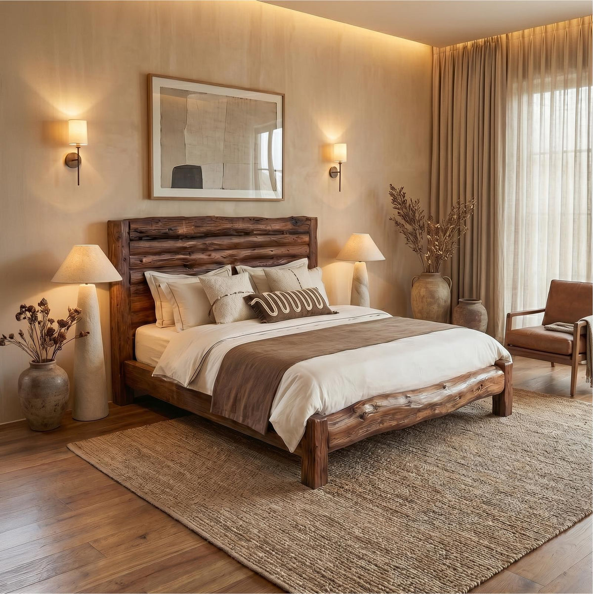 Minimalist Solid Wood Bed Frame, Modern Low Profile Wooden Platform Bed for Bedroom, Handcrafted Furniture