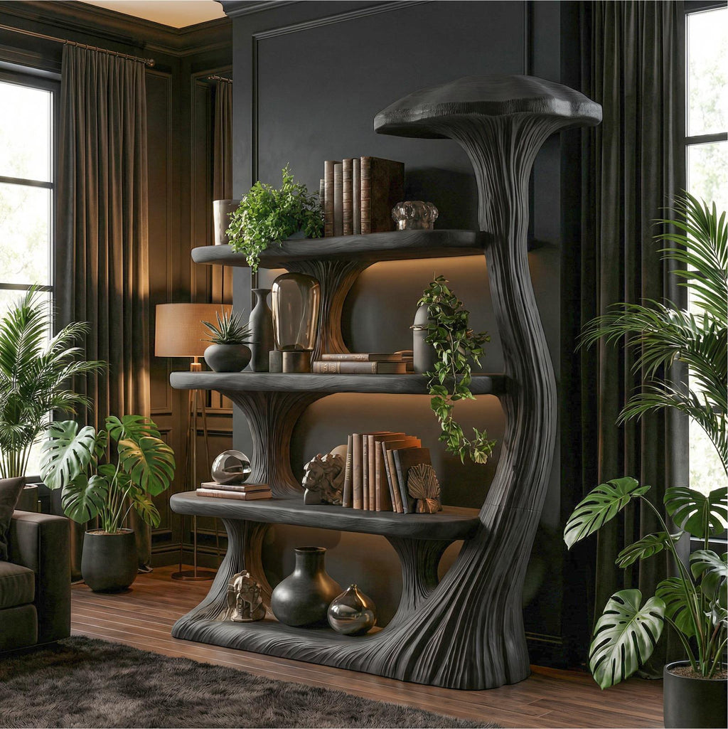 Mushroom Bookshelf Wooden Bookcase Display Shelf For Living Room Bedroom Decor