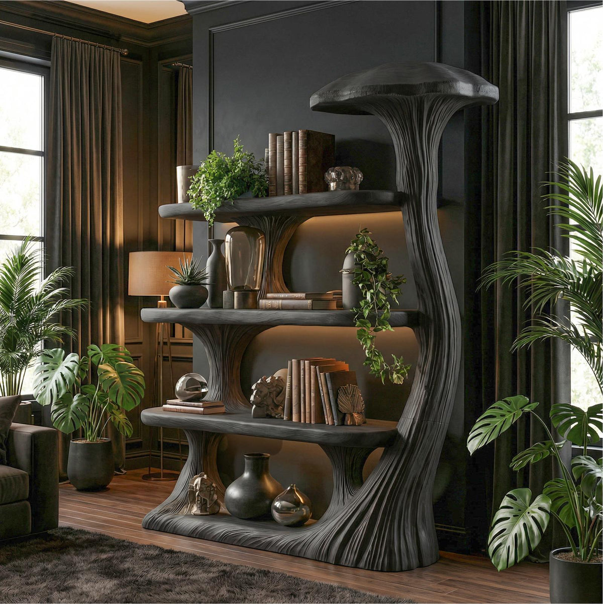 Mushroom Bookshelf Wooden Bookcase Display Shelf For Living Room Bedroom Decor