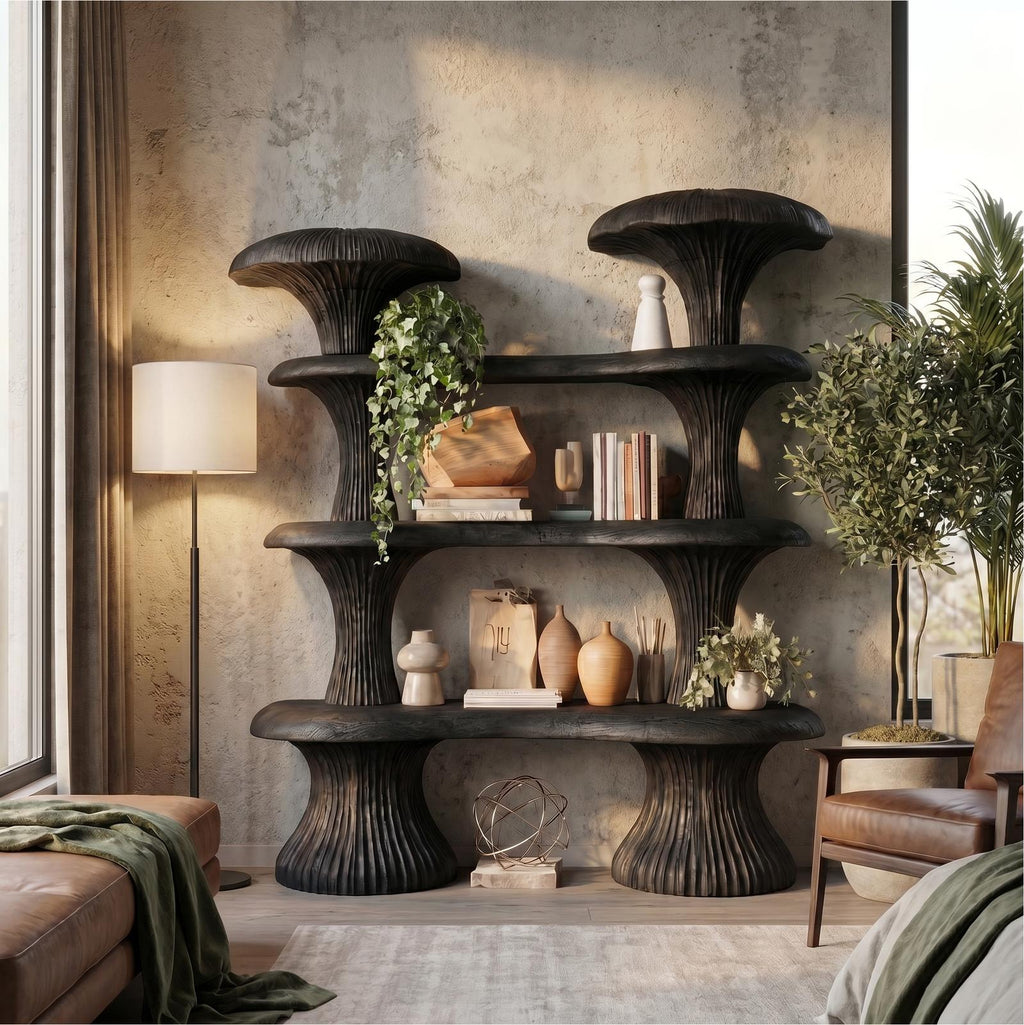 Sculptural Mushroom Wooden Bookcase, Unique Modern Abstract Shelving Unit for Living Room, Bedroom & Reading Nook
