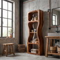 Rustic Modern Bathroom Cabinet, Sculptural Wave Design Wood Storage Cabinet with Open Shelves