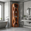 Sculptural Wood Bathroom Cabinet, Hollow Cut Out Design Vanity Storage Unit with Open Shelving