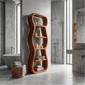 Contemporary Bathroom Storage Cabinet, Sculptural Wood Shape Floor Standing Cabinet with Shelves