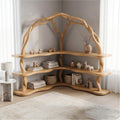 Organic Corner Bookcase with Natural Tree Branch Frame, Solid Wood Bookshelf for Living Room & Bedroom
