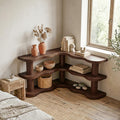 Rustic Modern Corner Bookshelf, Multi-Tier Solid Wood Bookcase Display for Living Room & Bedroom