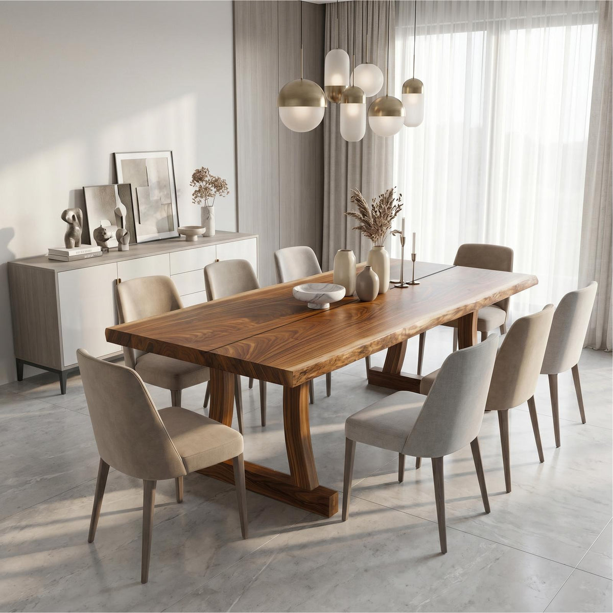 Spry Interior Contemporary Solid Wood Dining Table with Rounded Edge, Modern Kitchen Room Dinner Table, SINLSADT190