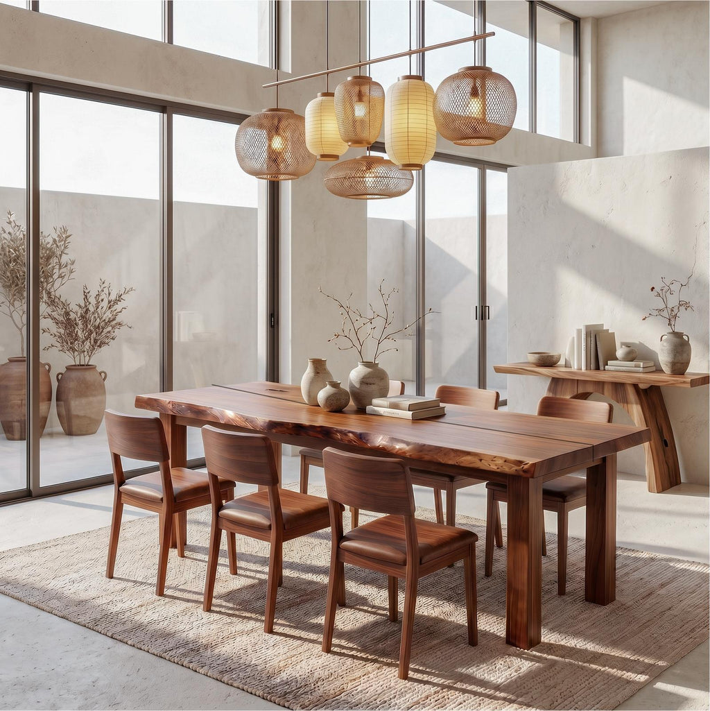 Mid-Century Dining Table with Double Pedestal Base, Oval Solid Wood Kitchen & Dining Room Table