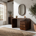 Teezano Modern Walnut Vanity Table, Bedside Makeup Console Desk with Open Storage Shelves, Solid Wood Bedroom Furniture, SINLSABDT073