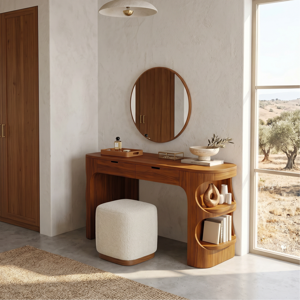 Spry Interior Minimalist Vanity Table with Sleek Storage Drawers, Modern Solid Wood Makeup Dressing Desk for Contemporary Bedroom, SINLSABDT074