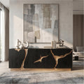 Organic Sideboard with Charred Wood Doors & Natural Live Edge Inlay, Shou Sugi Ban Buffet Credenza Console