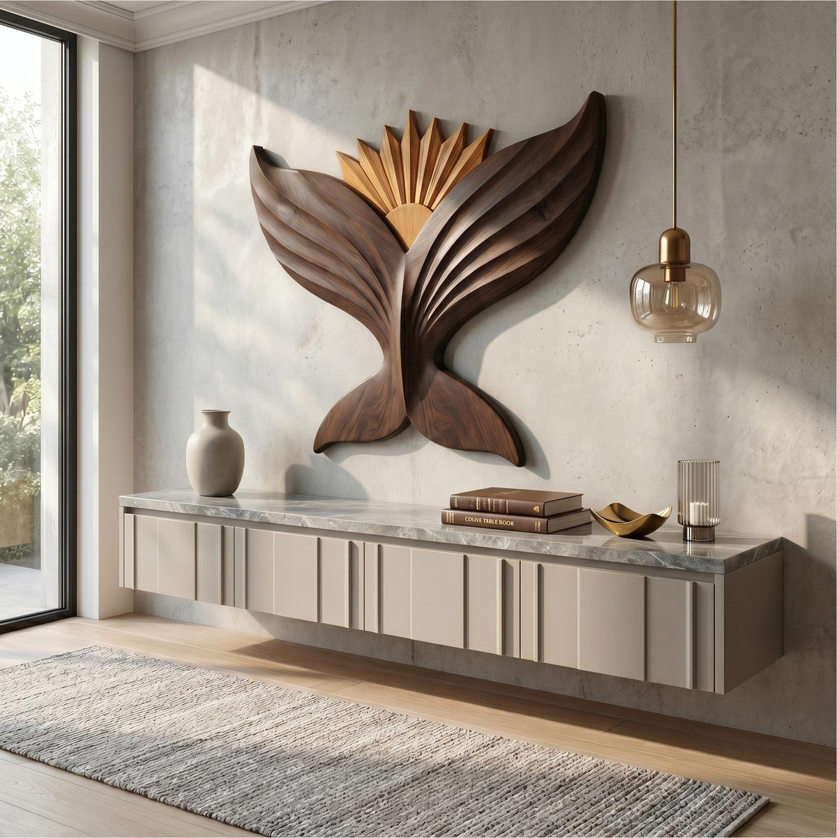Sculptural Eagle Wooden Wall Art, Hand-Carved Flying Bald Eagle Wildlife Decor for Living Room, Entryway