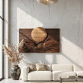 Rustic Mountain Sunrise Wooden Wall Art, 3D Carved Wood Landscape Scene Decor for Bedroom & Living Room