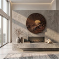 Organic Sunrise Wooden Wall Art, Carved Landscape Sunburst Panel Decor for Living Room, Entryway
