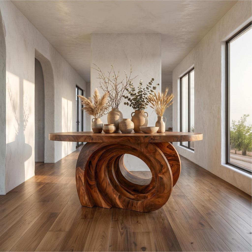 Organic Foyer Table, Solid Wood Pedestal Entryway & Hallway Console Accent Table