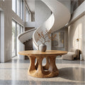 Organic Round Foyer Table, Sculptural Dual Ring Pedestal Entryway & Hallway Console Table