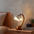 Organic Flower Table Lamp, Sculptural Solid Wood Base Bedside Reading Light for Living Room & Bedroom