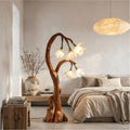 Artistic Floral Floor Lamp with Natural Wood Base, Aesthetic Standing Flower Light for Living Room, Model
