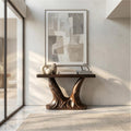 Organic Console Table, Sculptural Double Pedestal Base Solid Wood Entryway Sofa Table for Hallway & Foyer