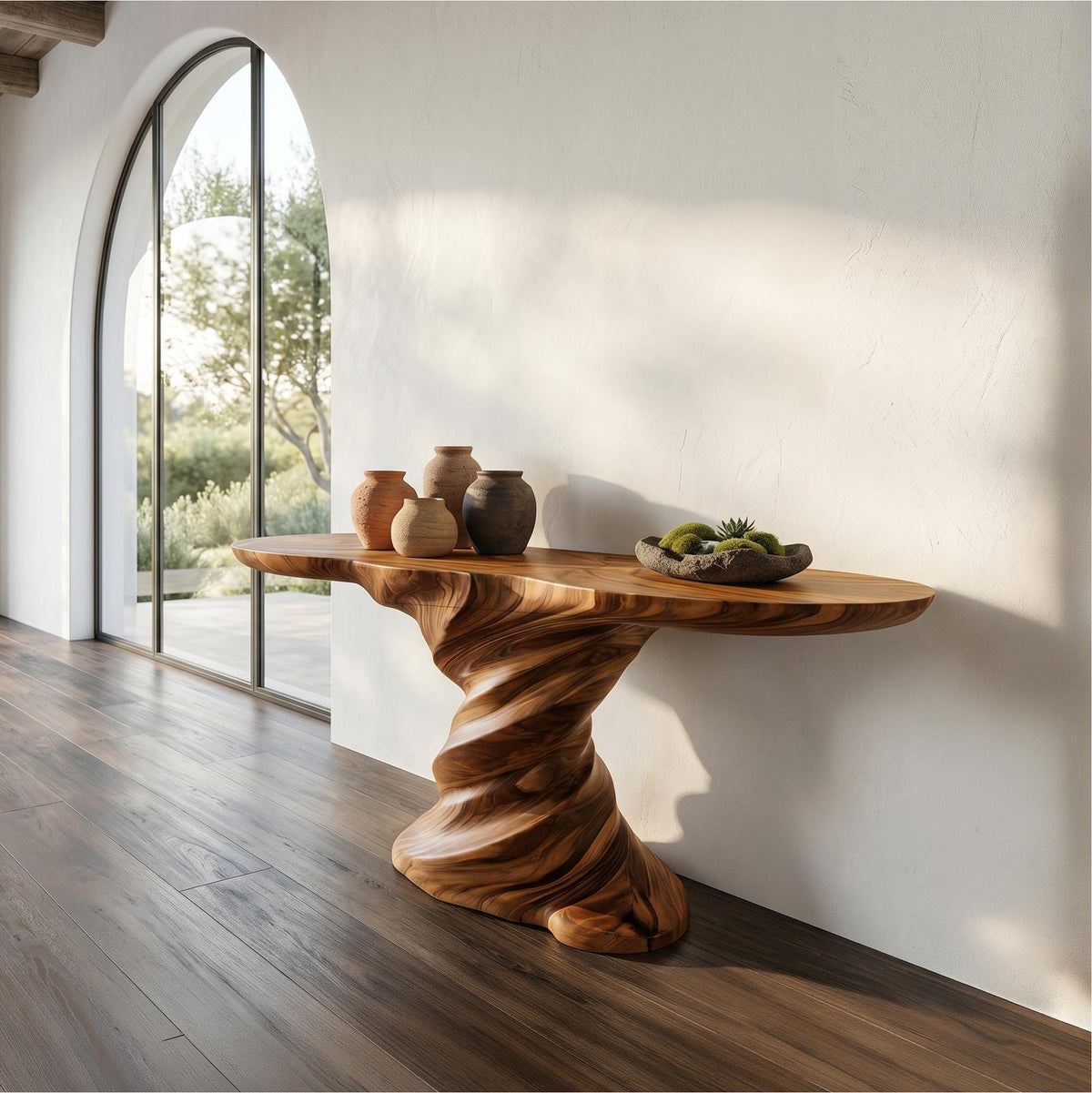 Organic Console Table, Sculptural Helix Base Handcrafted Wood Entryway Table for Hallway & Living Room