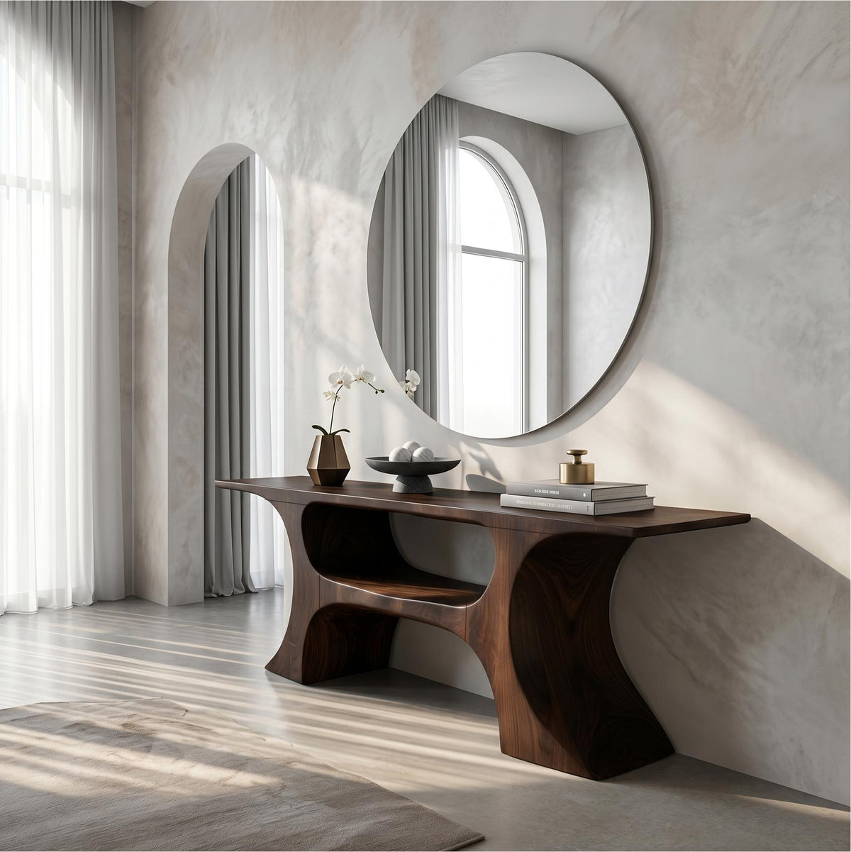 Modern Console Table, Soft Geometric Form Wood Entryway Table, Contemporary Foyer & Sofa Table for Living Room