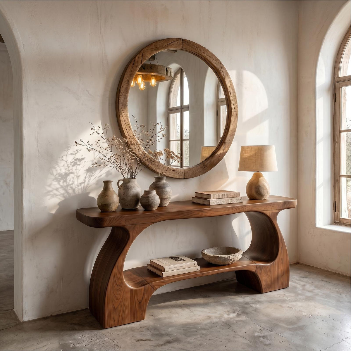 Natural Wood Console Table, Organic Curved Silhouette Entryway Table, Minimalist Sofa Table for Foyer