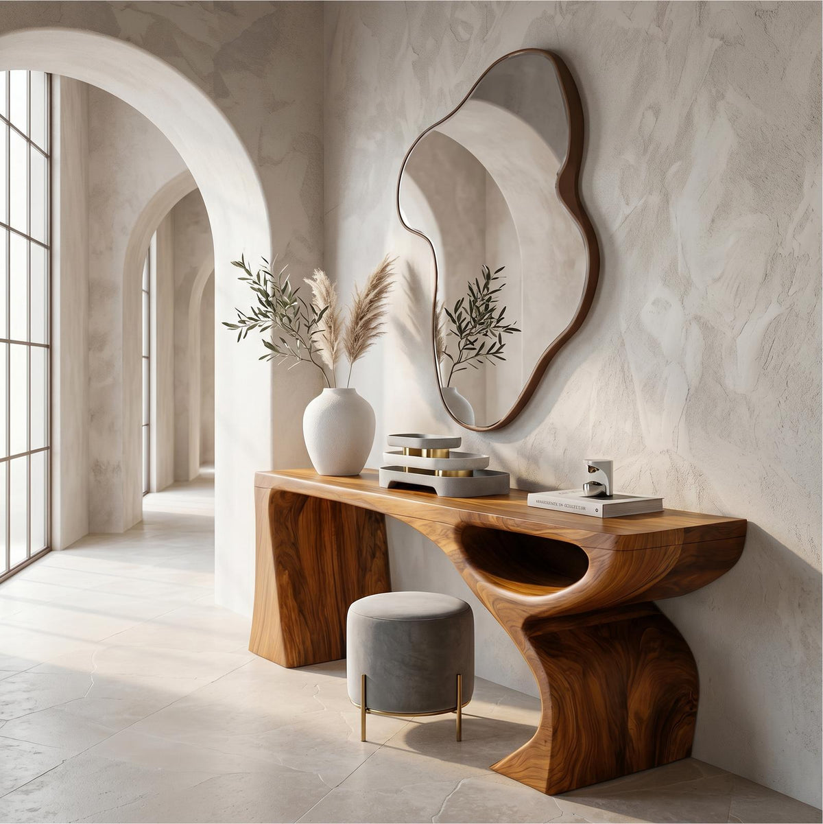 Contemporary Console Table, Fluid Open Structure Abstract Wood Entryway Table for Foyer & Living Room