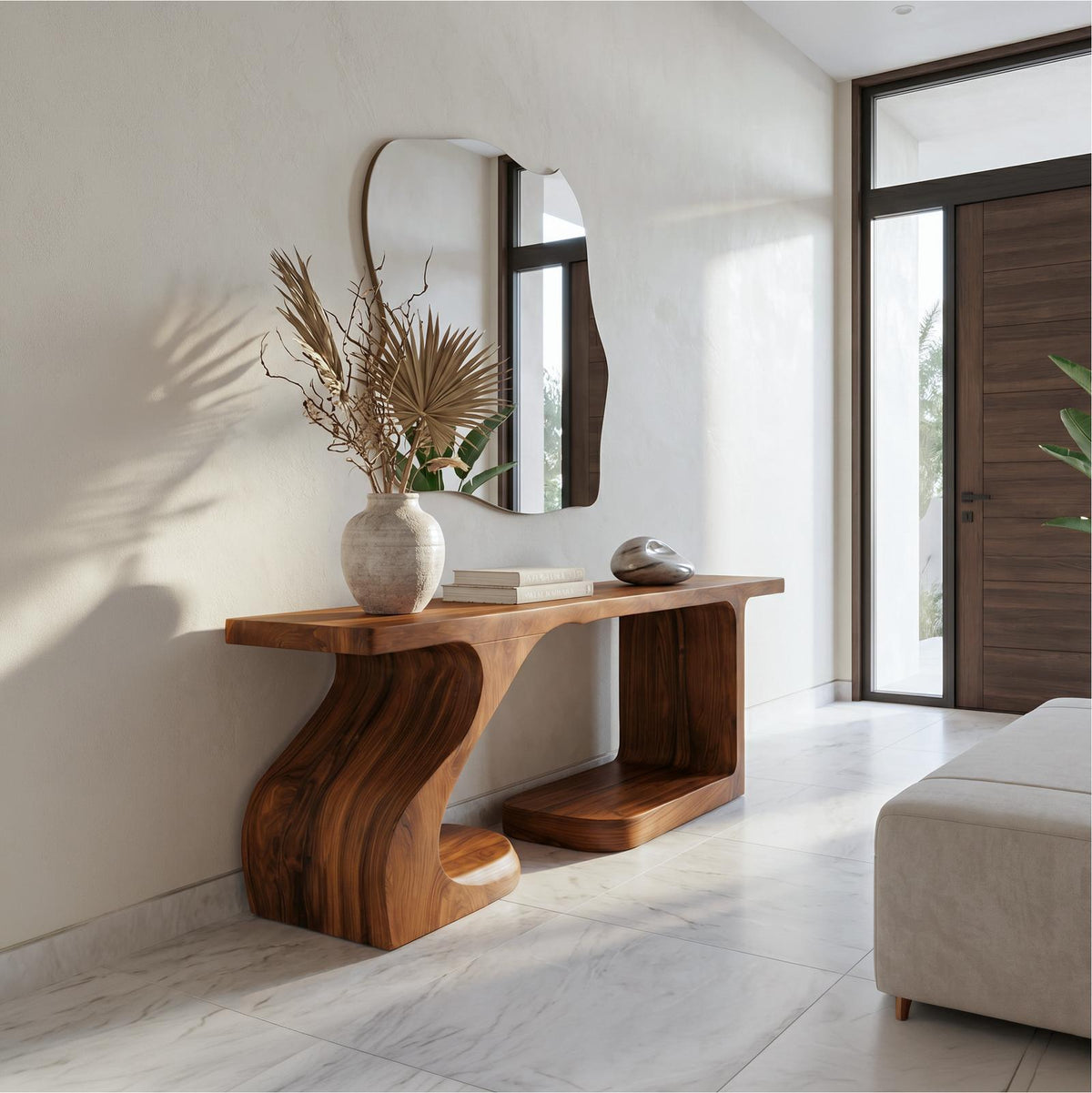 Rustic Console Table, Carved Root Inspired Natural Wood Entryway Table for Hallway & Living Room Decor