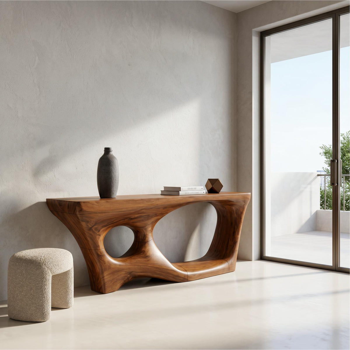 Contemporary Console Table, Sculptural Curved Wood Entryway Table for Foyer & Living Room Accent Furniture