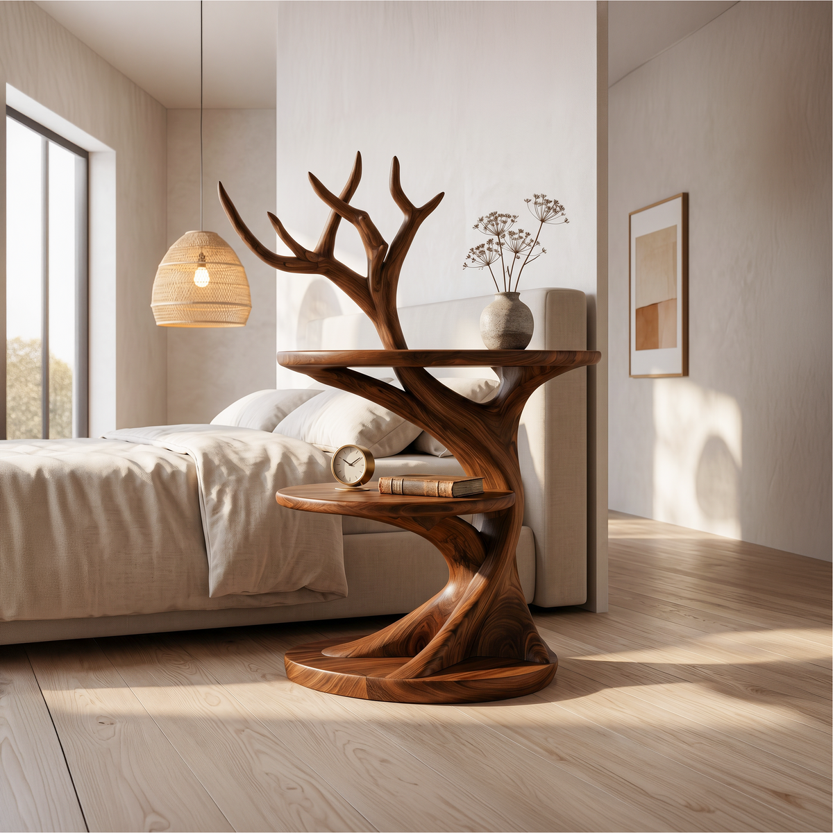Spry Interior Organic Bedside Table, Sculptural Tree Branch Solid Wood Nightstand & Accent Side Table for Bedroom, SINLSABT269