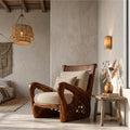 Nature Inspired Wooden Accent Armchair, Sculptural Lounge Chair for Living Room Relax