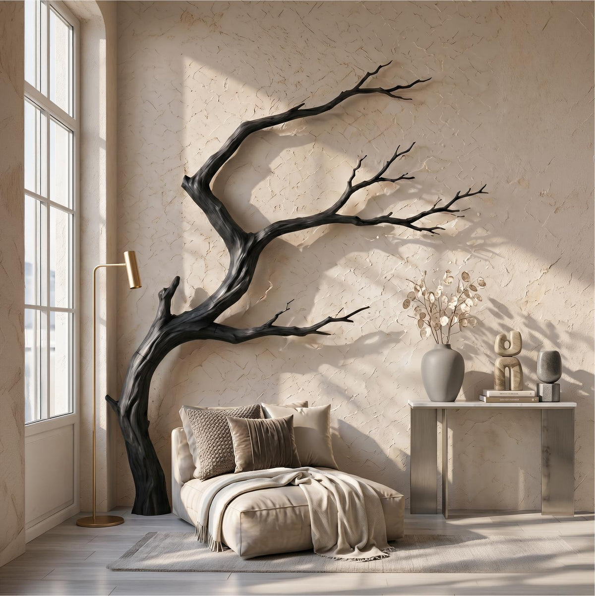 Spry Interior Organic Wood Wall Decor, Sculptural Tree Branch Form Hanging Nature Art for Living Room, SINLSAWD132