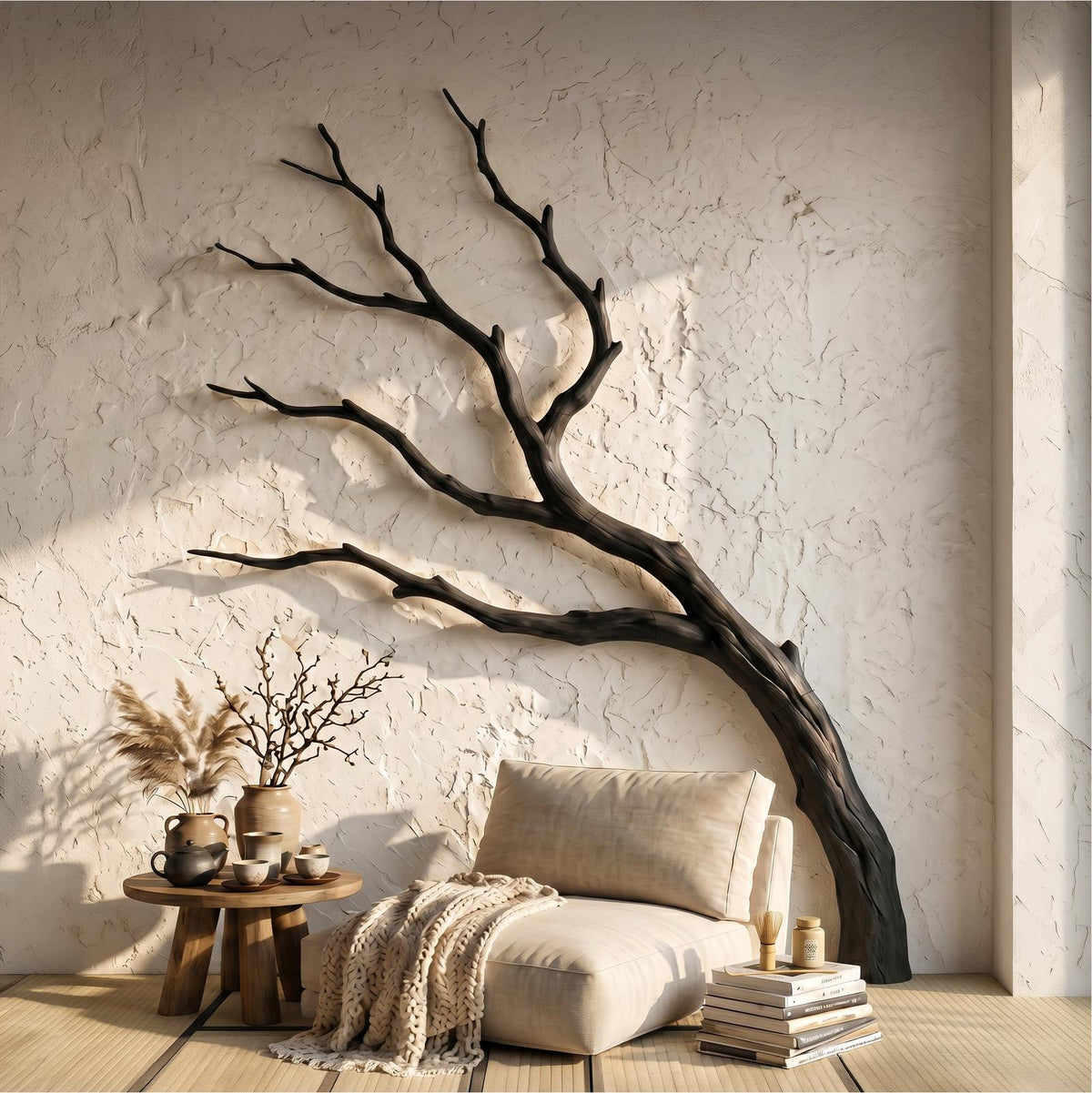 Spry Interior Contemporary Wood Wall Decor, Natural Tree Branch Form Hanging Sculpture for Living Room, SINLSAWD129