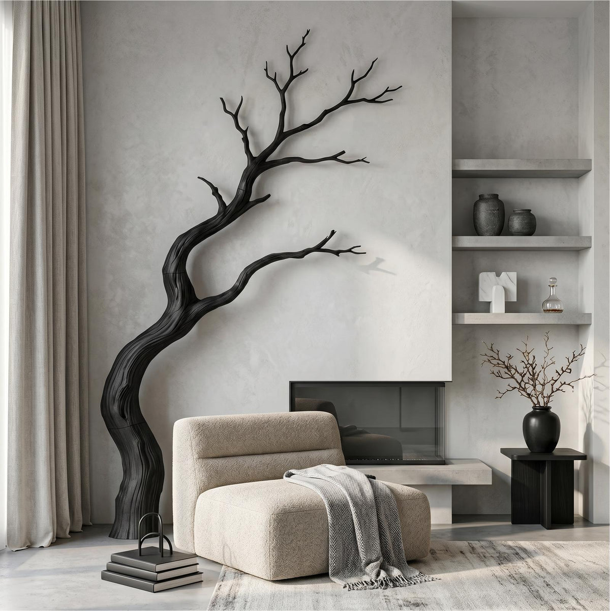 Modern Wooden Wall Decor, Sculptural Driftwood Branch Style Hanging Art for Living Room & Entryway