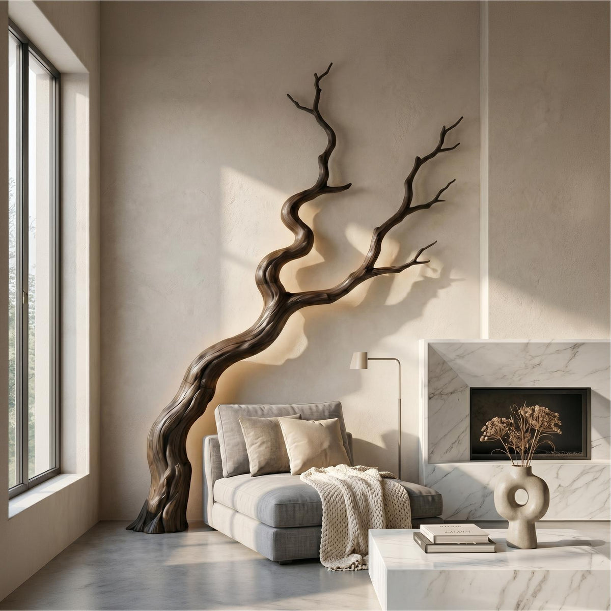 Nature Inspired Wall Decor, Sculptural Wood Tree Branch Art Sculpture for Living Room & Bedroom