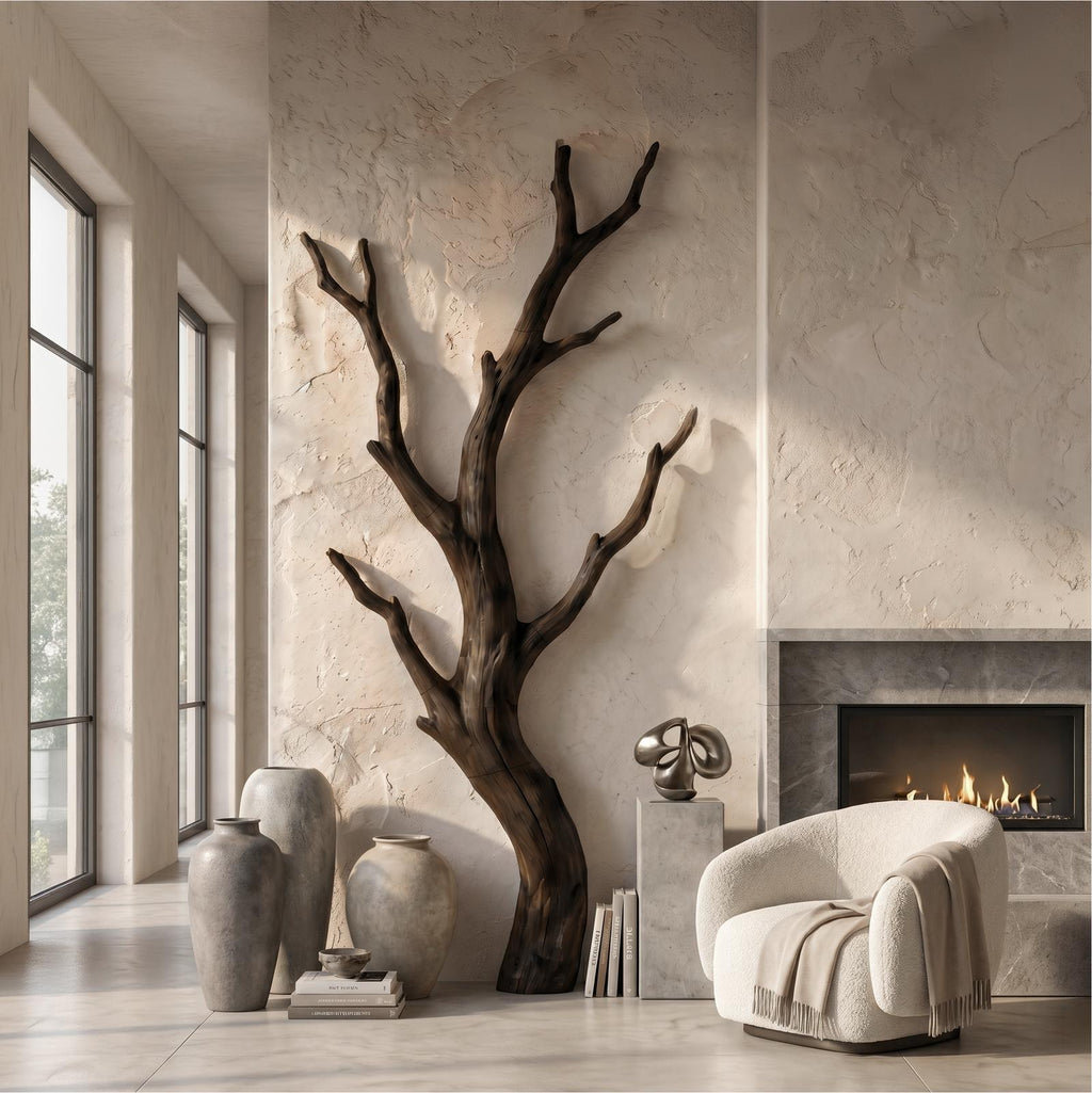 Organic Modern Branch Wall Art, Handcrafted Wood Tree Branch Sculpture for Living Room Decor