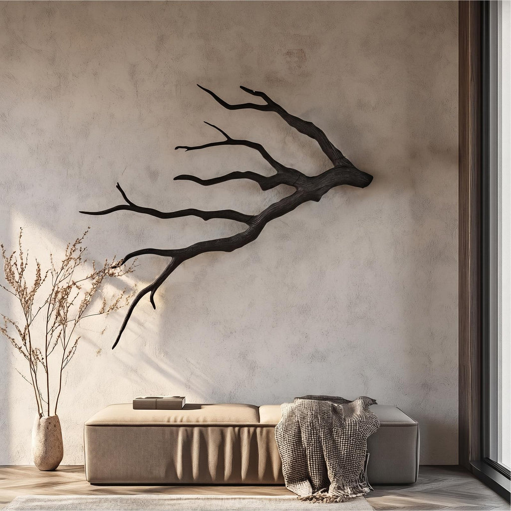 Sculptural Tree Branch Wood Wall Art, Handcrafted Rustic Driftwood Wall Hanging Decor for Home, Model