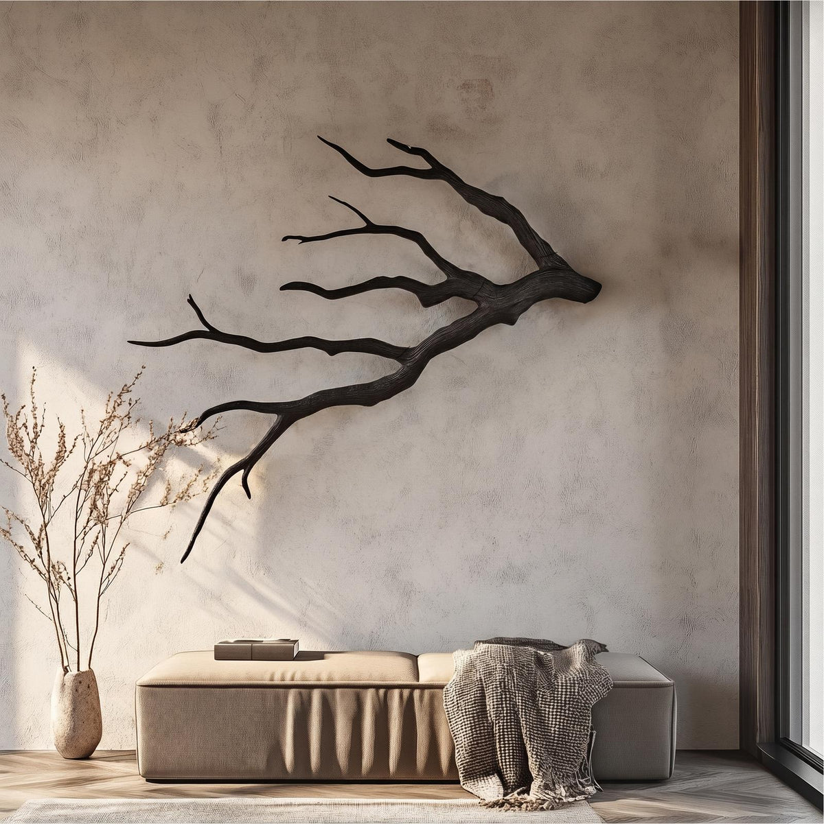 Sculptural Tree Branch Wood Wall Art, Handcrafted Rustic Driftwood Wall Hanging Decor for Home, Model