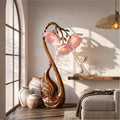Modern Wood Floor Lamp, Handcrafted Sculptural Flower Shape Standing Accent Light for Living Room, Model