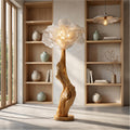 Nature Inspired Wood Floor Lamp, Handcrafted Artistic Flower Display Standing Light for Living Room, Model