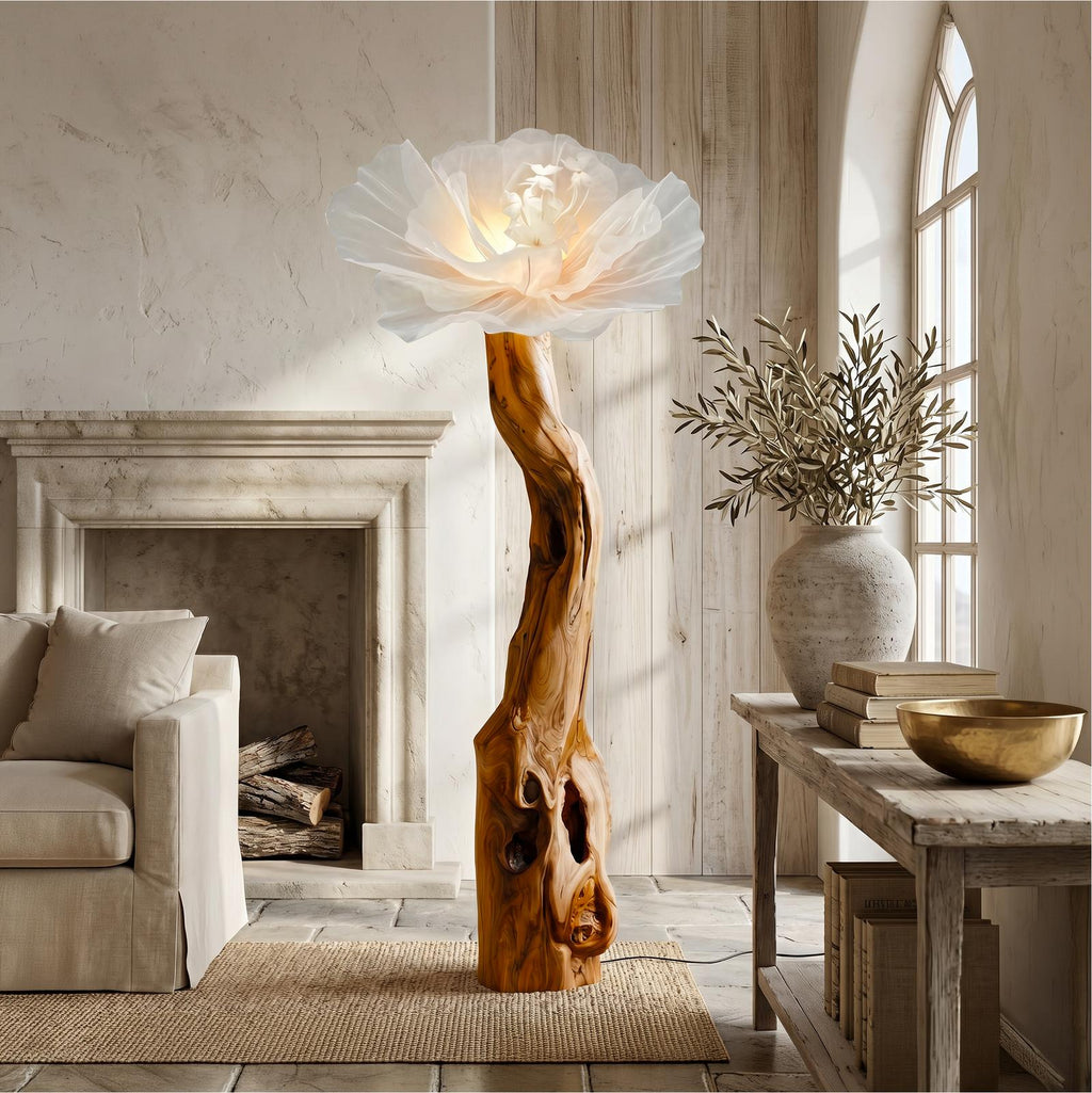 Organic Modern Floor Lamp Handcrafted Flower Sculpture For Living Room