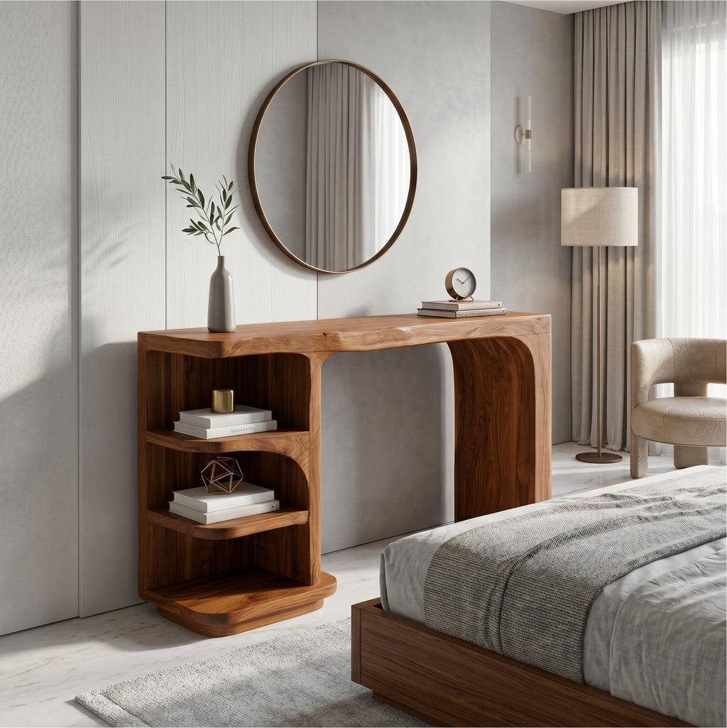 Contemporary Dressing Table With Waterfall Wood Structure For Bedroom